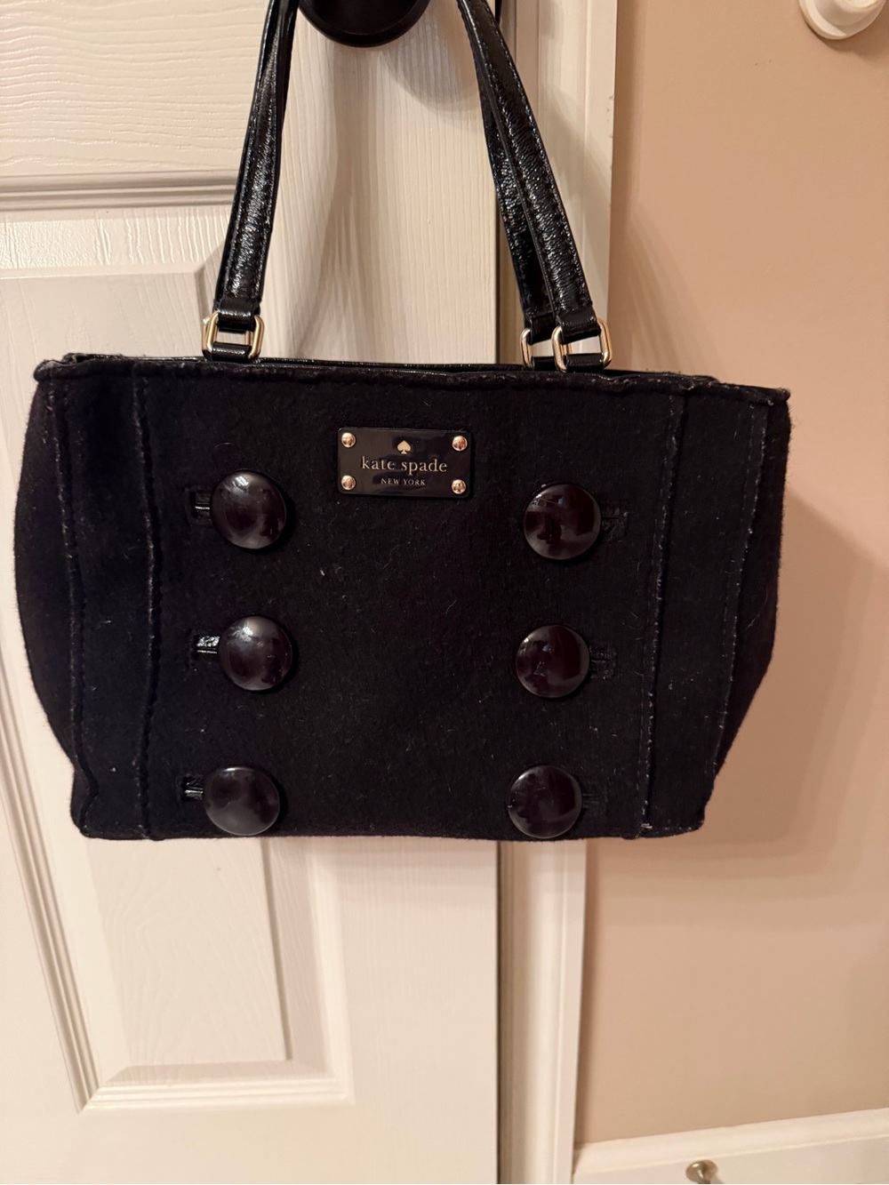 kate spade Black Wool Button-Front Shoulder Bag